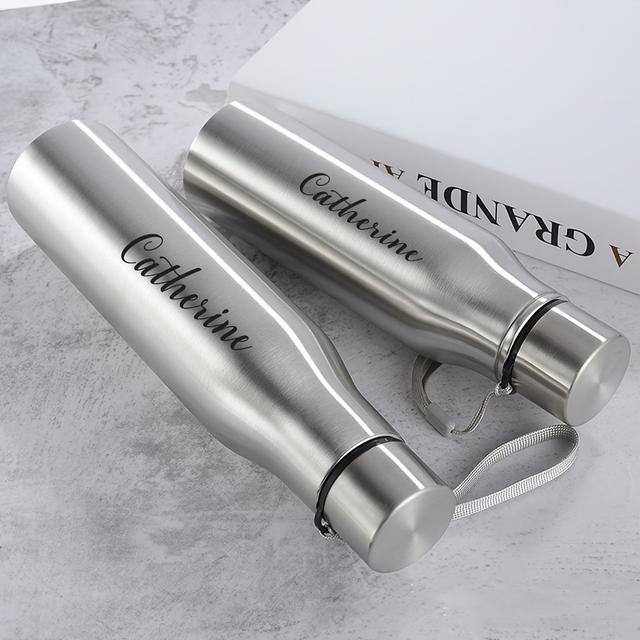 TEMU 1pc Personalized Stainless Steel Water Bottle With Handle - Leakproof For, Camping, Gym | Name/text/logo | 201 Stainless Steel Bottle For Hot/cold Drinks, Outdoor, Sports, Gifts (hand Wash Only)