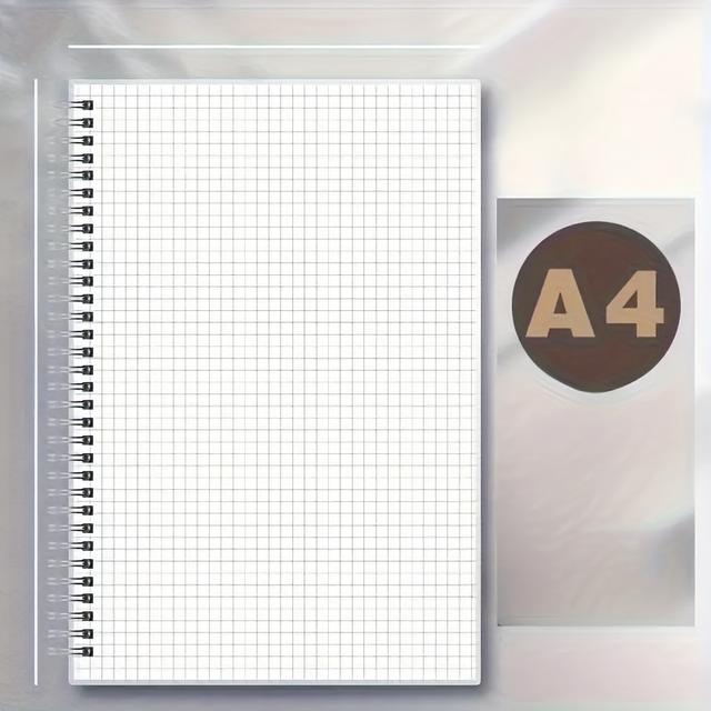 TEMU 1 A4/A5/B5/A6 Einfaches Transparentes Mattes Wasserdichtes Cover 80 Seiten Langlebiges Gitter-Spiralnotizbuch