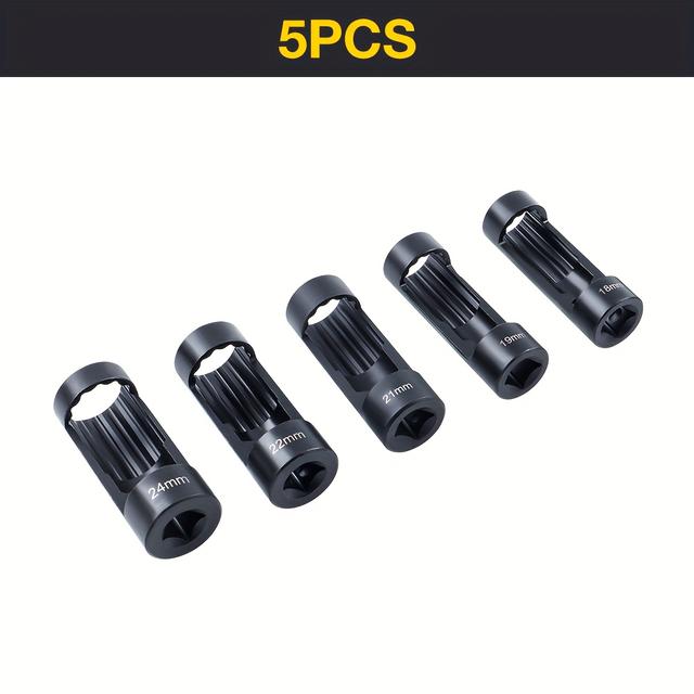 TEMU 5-teiliger Federbeinmuttern-Steckschlüssel, 18mm 19mm 21mm 22mm 24mm Federbeinmuttern-Abzieher -Einschrauber, mit 12-/2" Antrieb, einfaches Entfernen von Federbeinmuttern, Auto-Zubehör