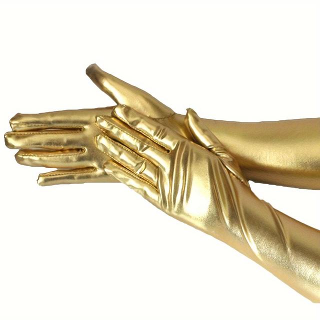 TEMU Pu Leather Punk Long Gloves Solid Color Gothic Bright Gloves Gloves Accessories