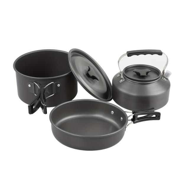 TEMU Portable Camping Cookware Set | Aluminum Alloy Kit For Outdoor Hiking, Picnics, And Barbecues - Includes Utensils And Essential Kitchen Items