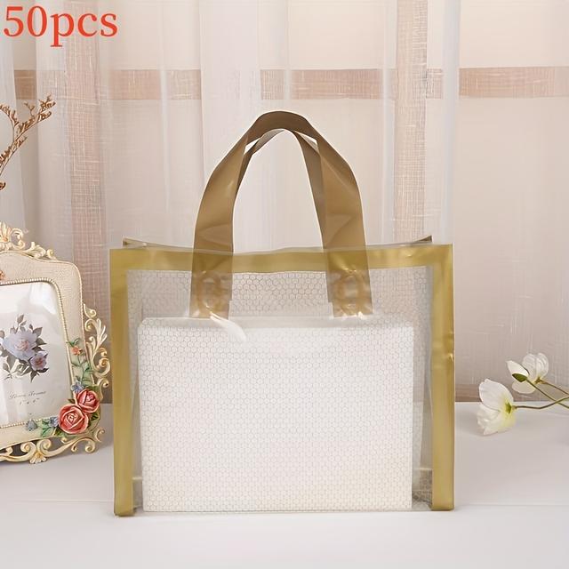 TEMU 50-pack Golden Mesh Plastic Tote Bags With Handles, Small Business Supplies, Durable Shopping & Party Favor Bags, Ideal For Wedding, Birthday, And Party Decorations, Christmas, Halloween