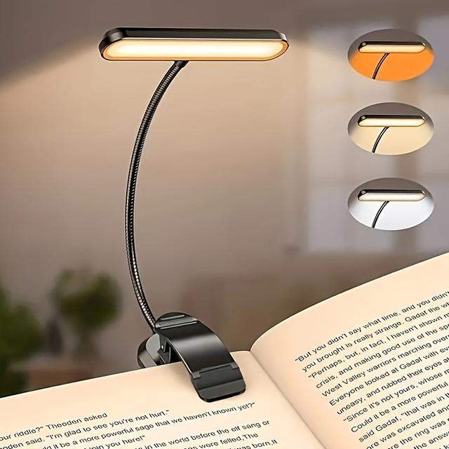 TEMU مصباح قراءة للكتب، مصباح طاولة LED قابل للتثبيت [3 أوضاع لونية و10 مستويات إضاءة] مع عنق مرن للقراءة الليلية في السرير، مناسب للمسند الجانبي أو رأس السرير، لمكتب المنزل