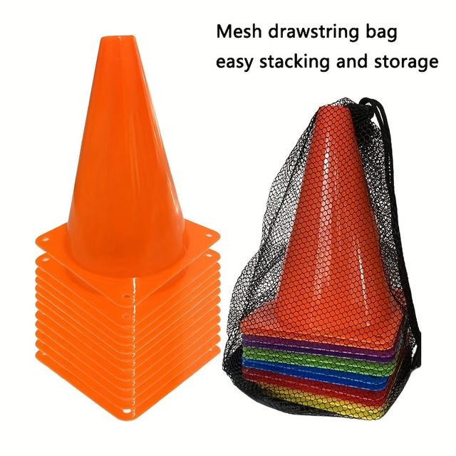 TEMU 12 Plastic Traffic Cones, Cones For Basketball, Soccer Training, Indoor/outdoor Game Activities, And Festive Events - 9-inch Orange Plastic Cones