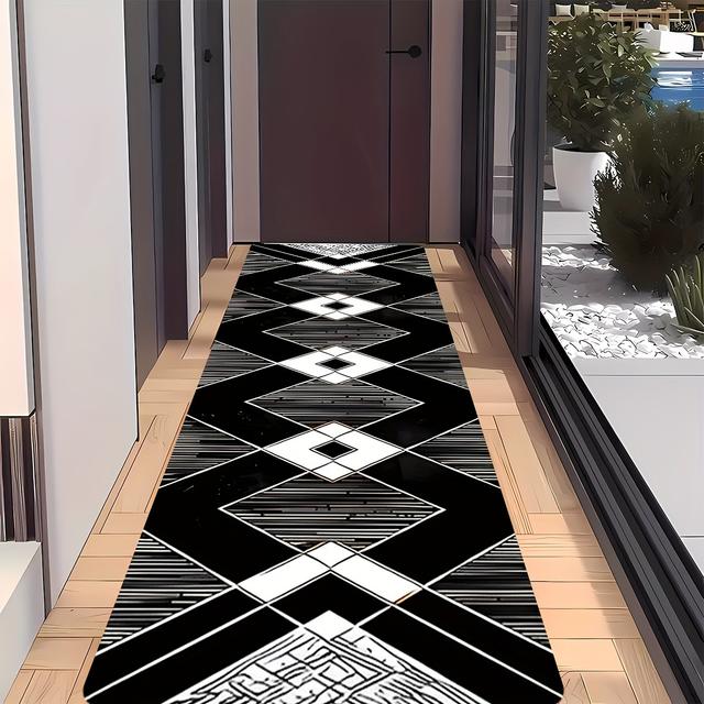TEMU 1pc Modern Minimalist Geometric Long Runner Carpet, Non-slip Hallway Rug, Home Decor Carpet, Festive Decoration Rug, Washable Long Carpet .