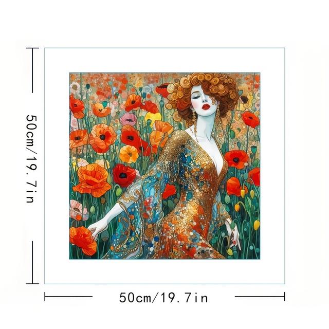 TEMU Gedrukte Borduurpakket van Klimts "Vrouw op een Veld" – Gemakkelijk DIY Wanddecoratie