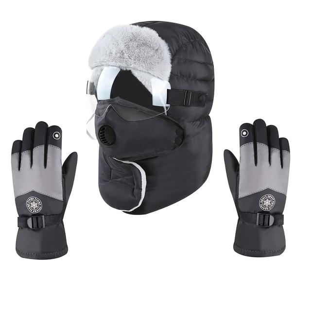 TEMU -in- Winter Thermal Hat With Earmuffs, Mask & Scarf - Plush Thick Suitable For , Skiing, Cycling, Outdoor Activities - Warm Ear Protection, Gloves & Snow Socks (,)