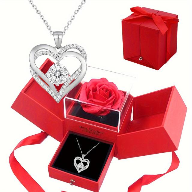 TEMU Women' Heart Necklace In Rose Gift Box - Elegant I Love You Jewelry Gift Suitable For Mother, Wife, Girlfriend - Valentine's Day, Anniversary, Birthday, - Wearable Keepsake