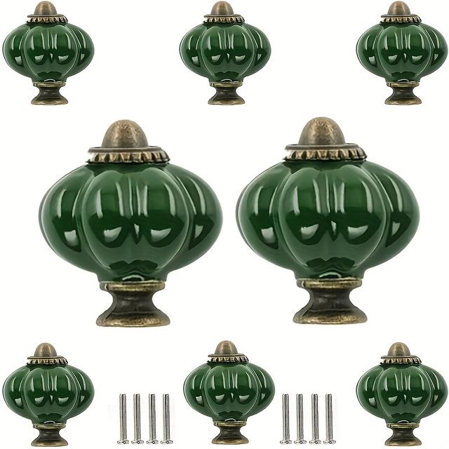 TEMU 8pcs Vintage Pumpkin Ceramic Cabinet Knobs - Polished , Drawer Pulls For Kitchen & Bathroom With Kit