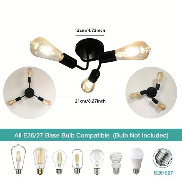 TEMU 1 Pièce moderne noir à 3 avec douille E27, pour entrée couloir escalier cuisine dressing chambre décoration Halloween et Noël ( ampoule)