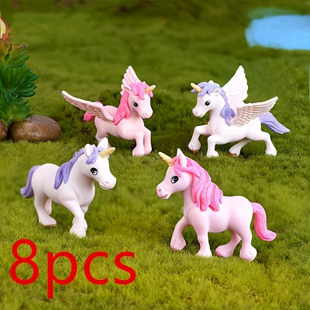 TEMU 8pcs/4pcs Fairy Garden Ornaments, Unicorn Statue Animal Model Fairy Garden Moss Landscape Decoration Diy Glass Container Craft Decoration Accessories