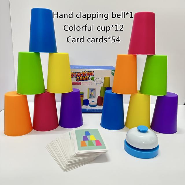 TEMU 54 Cards, 12 Cups, 1 Bell Game Set, Puzzle Competition, Stacking Cups, Tabletop Game, Stacking Tower Game, Christmas Gift, Interactive Toy