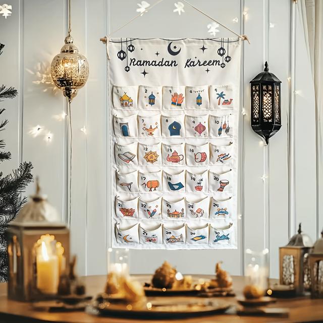 TEMU Ramadan Advent Calendar | Mubarak Countdown Calendar Pouch, Vibrant Wall Art, Eid Al-fitr Wall Hanging Decorative Sign For ' Rooms & Communal Spaces,
