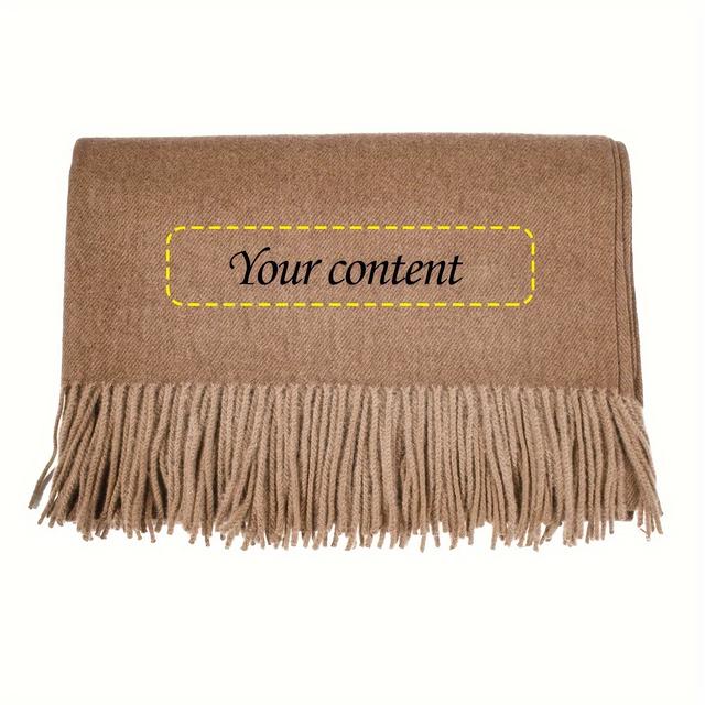 TEMU وشاح شتوي رجالي ونسائي مطرز حسب الطلب بلون موحد، وشاح دافئ خارجي بشرابة.