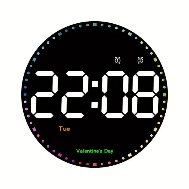 TEMU Daylight Saving Time Digital Electronic Clock, Perpetual Calendar Wall Clock, Multifunctional Living Room, , Led Clock, Colorful And Dynamic Clock Hanging On The Wall