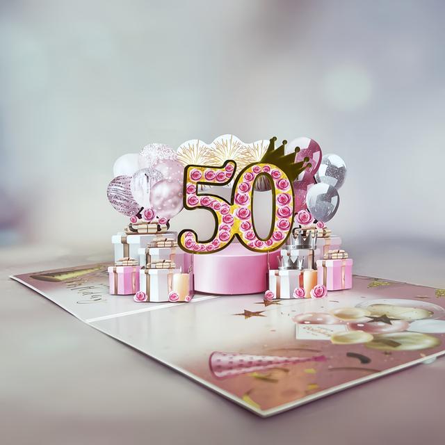 TEMU 1pc Pop-up 3d Greeting Card With Envelope, 50th Birthday Greeting Card, Suitable For Women, Happy 50th Birthday Card