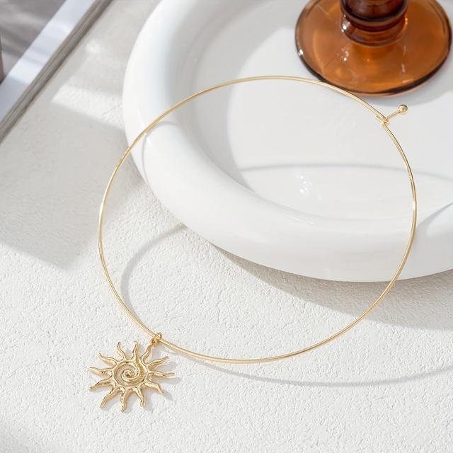 TEMU 1 ks Módní dámský náhrdelník, snadný nepravidelný geometrický dutý řetízek s přívěskem ve tvaru slunce, dovolenková párty, každodenní šperkový doplněk