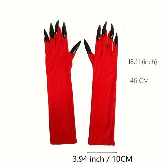 TEMU Claw Gloves For Women, Finger Polyester Gloves With Long Black Nails, Non-stretch Knit Festive Party Gloves, Decorative Role Play Costume Accessory For Halloween And Carnivals