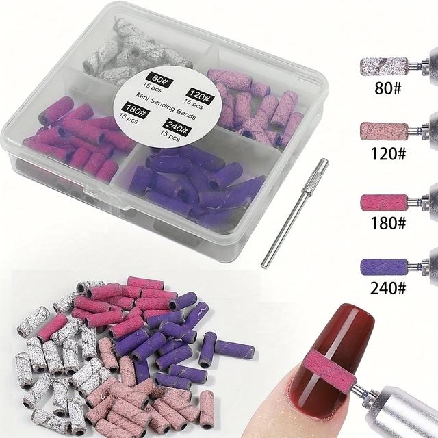 TEMU 60pcs Bandas de Lixagem 4Grits Nail Art 3mm Mini Lixamento Anel de Lixagem Bandas Conjunto Máquina de Lixagem Elétrica Cabeça de Lixagem de Unhas