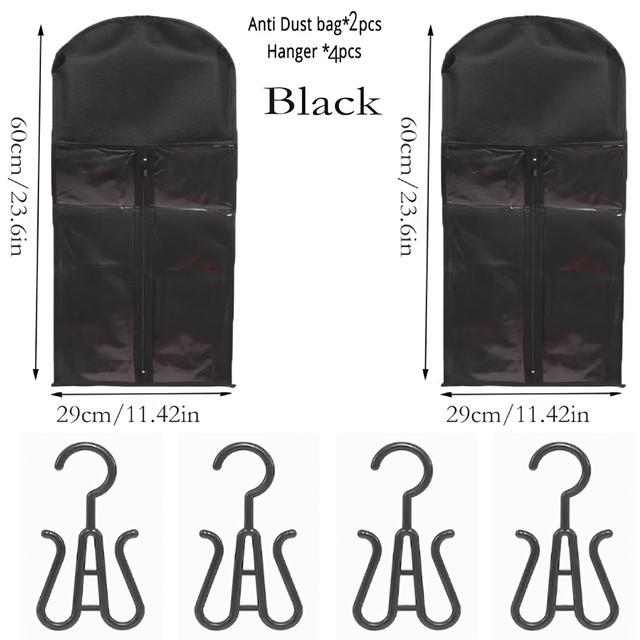 TEMU 【6個セット】ウィッグ収納バッグセット（黒60cm収納バッグ2個、フック4個付き）。持ち運び可能なウィッグ保護カバー、ウィッグ収納用ウィッグツール