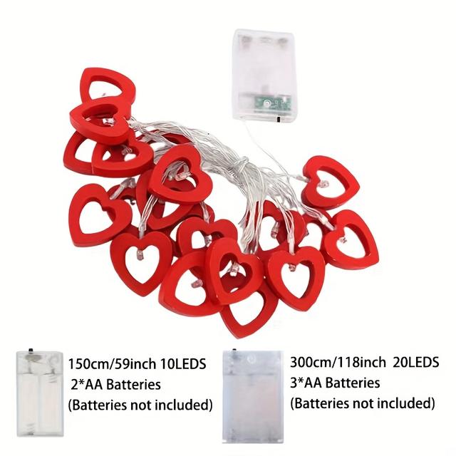 TEMU 1 قطعة مصباح سلسلة LED على شكل قلب | يعمل بالبطارية (البطاريات غير متضمنة) ضوء زينة بلاستيكي أحمر لحفلات الزفاف، عيد الحب، الكريسماس، عيد الأم، عيد الأب، زينة الهالوين