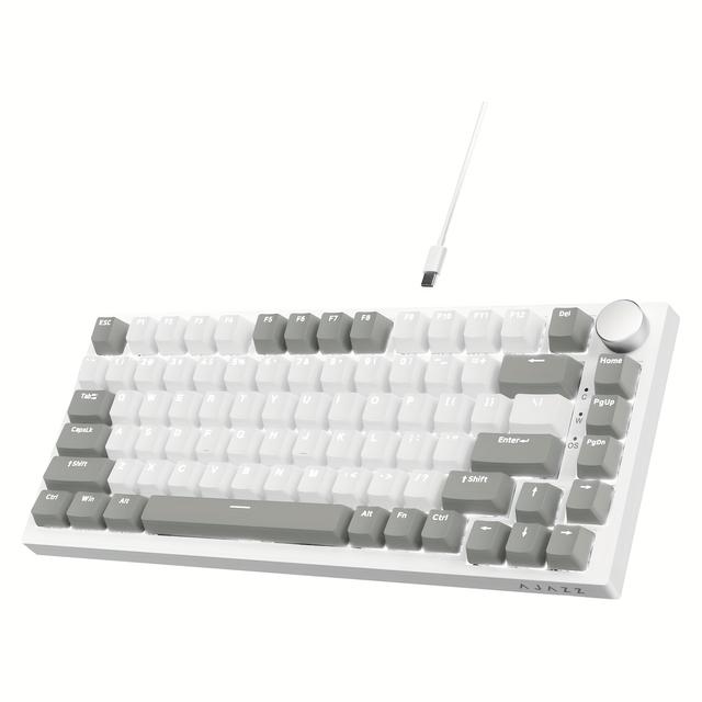 TEMU لوحة مفاتيح ميكانيكية AK820 75% سلكية مع مقبض التحكم في الصوت - إضاءة LED مواجهة للجنوب - أغطية مفاتيح PBT - لوحة مفاتيح RGB قابلة للبرمجة مع تبديل ساخن