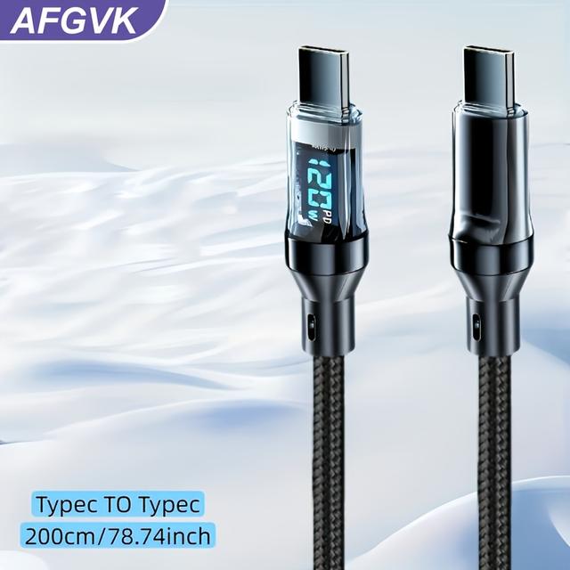 TEMU Brand: Afgvk | Charging Usb-c Cable Type-c To Type- Pvc Data Sync Cord Featuring Real-time Digital Display By Syreinza. Output Power Suitable For Home, Office, And Travel. Durable