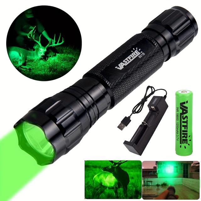 TEMU Oplaadbare Tactische Zaklamp met Batterijen 500 Meter, Handheld Hoge Lichtsterkte Zaklamp in Rood, Groen en Wit, Inkl. Oplader en Batterijen – Ideaal voor Wandelen, Kamperen en Dierenobservatie