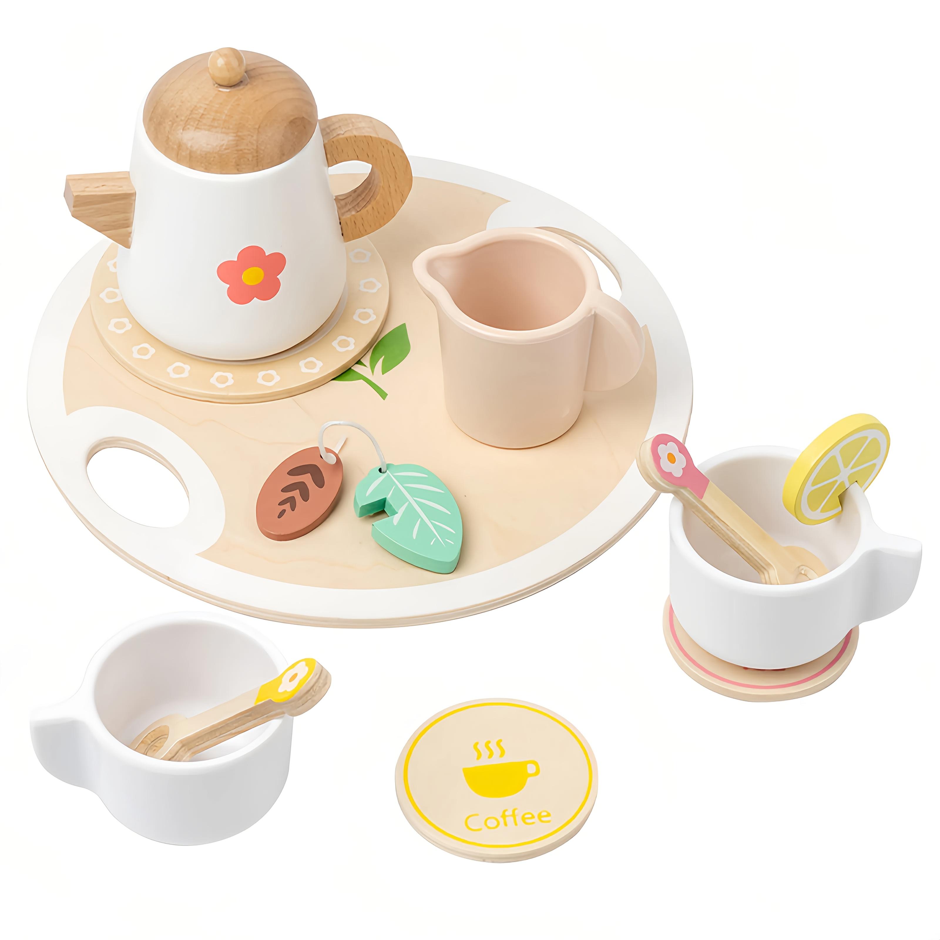 TEMU Wooden Afternoon Tea Pretend Play Toy Set, Tea And Coffee Brewing Wooden Kitchen Toy, Educational Interactive Role-playing Parent-child Interactive Toy, Weekend Party Tea Set, Easter Gift