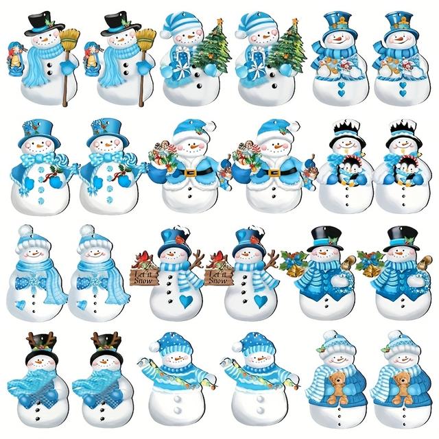 TEMU 24pcs/ Set Christmas Blue Snowman Ornaments, Wooden Christmas Ornaments, Holiday Celebration Wooden Craft Ornaments, Winter, Thanksgiving, Christmas Wooden Sign Party Supplies