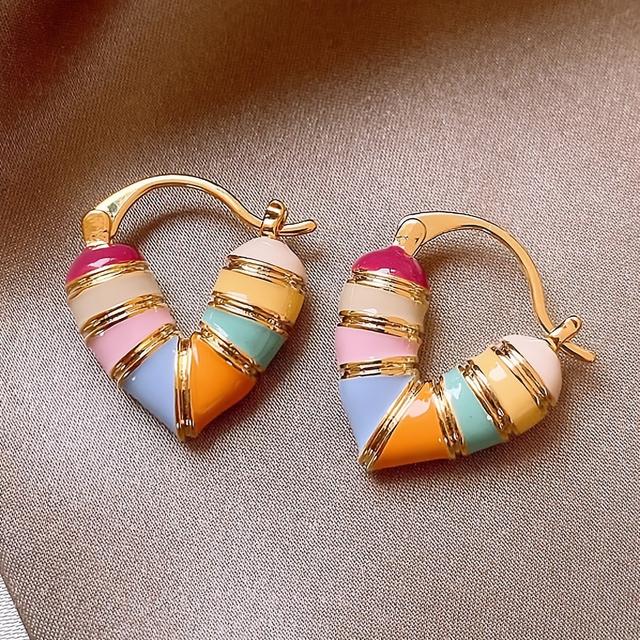 TEMU Elegant Enamel Heart Earrings For Women, Alloy, Iron Posts - Perfect For Valentine's Day, Birthdays, Parties, And Daily Wear