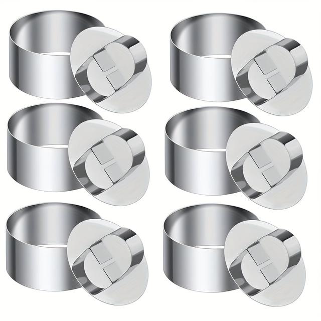 TEMU 6pcs Stainless Steel Round Cake Mold Set For Mousse Cakes, Meatballs, And Dumpling Dough Cutting