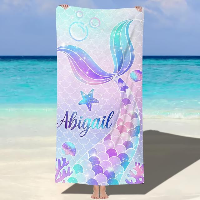 TEMU Custom Name Beach Towel - , Quick-dry Polyester With Unique Mermaid Tail Design For Beach, Yoga & Sports