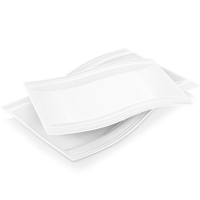 TEMU Assiette de Dîner en Porcelaine Blanc de 15" / 13" / 11" Ensemble d'Assiettes Rectangulaires