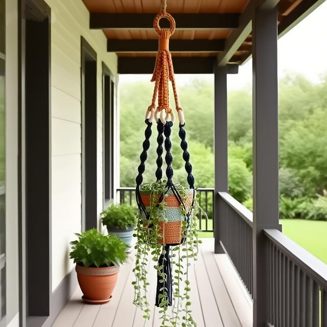 TEMU 【商品名】デザインの軽量で頑丈な室内用植木鉢。織りバが特徴で、様々な色とタッセルが施されています。この小さな装飾的なは、手作りのメッシュバッグで、ホームガーデニングに最適です。