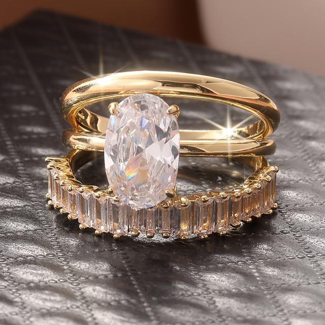 TEMU 3 Elegant Stacked Rings Per Set, Set With Sparkling Artificial Zirconia Engagement/wedding Rings, Banquet Decorations, Luxurious Jewelry