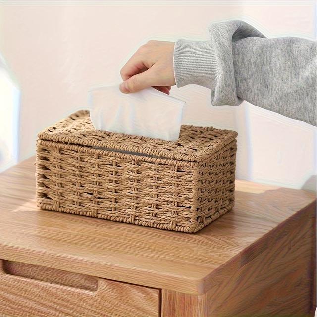TEMU Hand-woven Tissue Box, Vintage Style Tissue Holder, - Suitable For Home And Office Use
