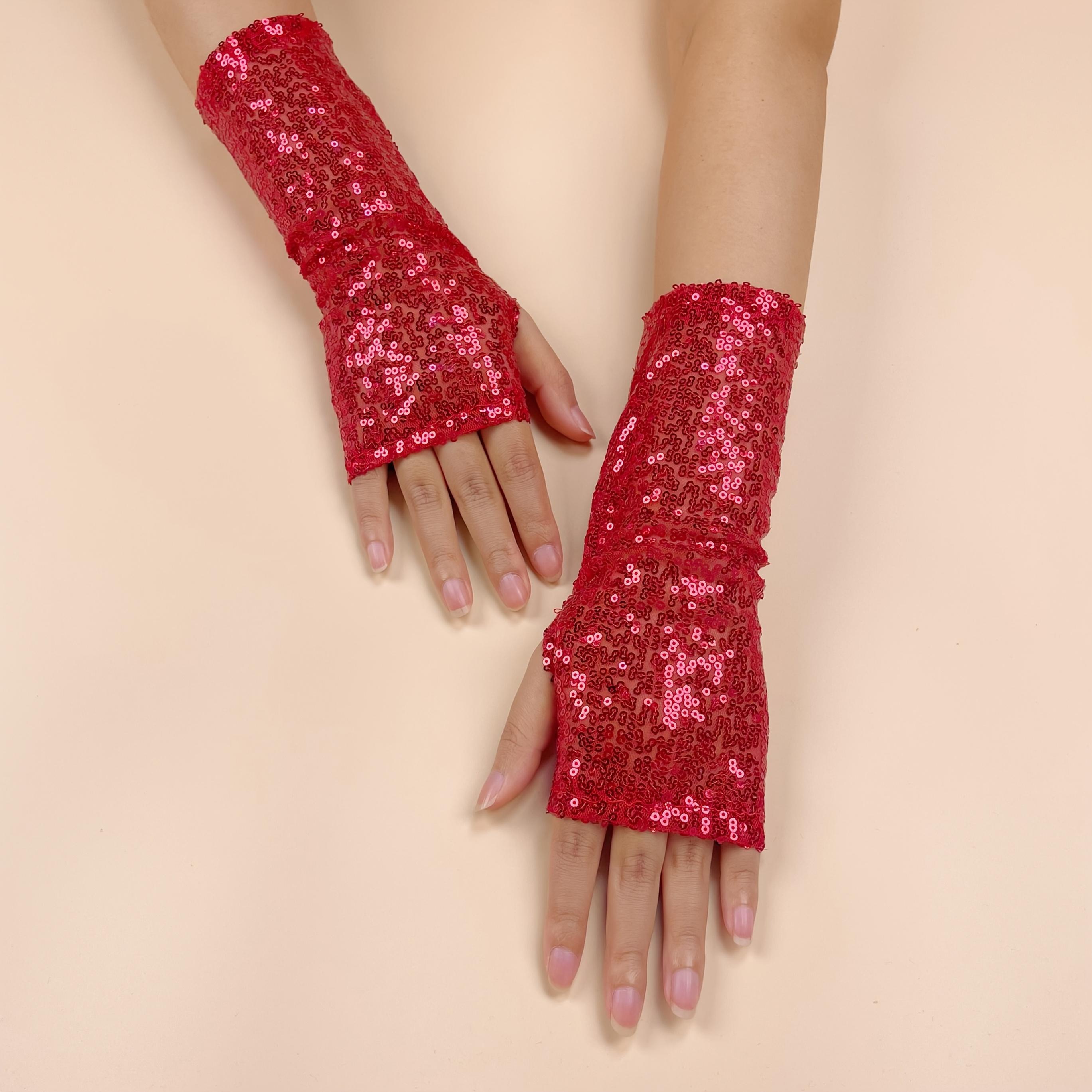 TEMU 1 Pair Short Fingerless Sequin Gloves Reflective Nightclub Gloves Street Dance Stage Performance Gloves