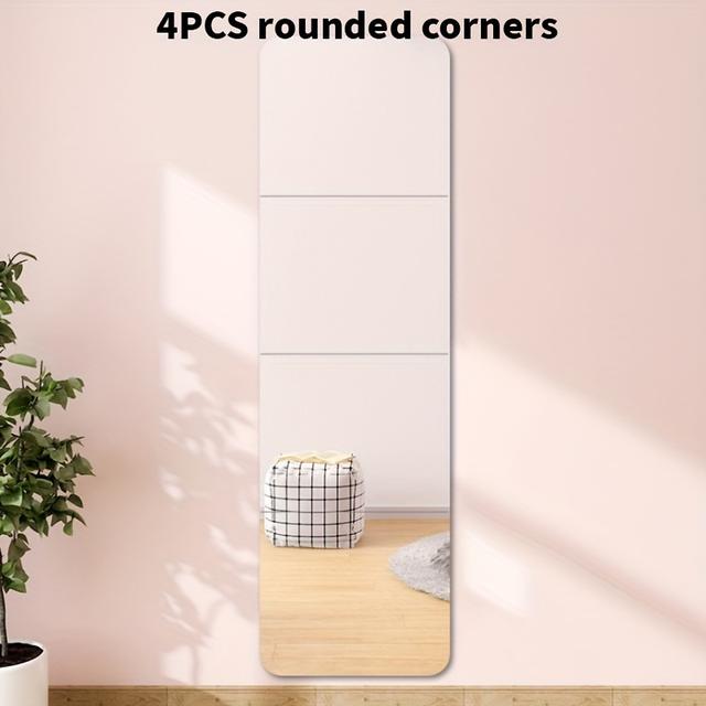 TEMU 4pcs Acrylic Frameless Wall Mirror Set, Contemporary Vertical Full-length Dressing Mirror For Bedroom, Bathroom, Closet - Plastic Surface, No Electricity Needed