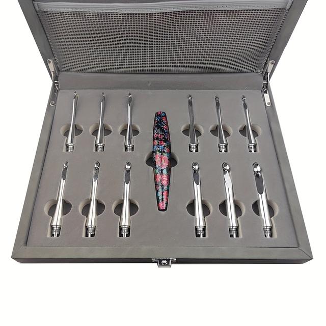 TEMU 12 Paar/Set Haaknaalden Gemaakt van Aluminium met Gedrukte Designs, een Geschenkdoos Set Bevat 12 Verwisselbare Haaknaalden