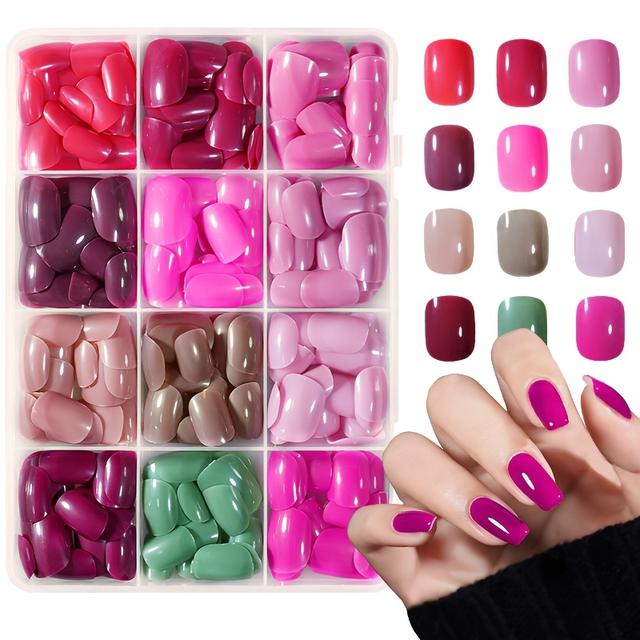 TEMU Un conjunto de 288 parches para uñas postizas redondos y cortos de color sólido, 12 brillantes con cobertura completa acrílica, regalo perfecto para mujeres