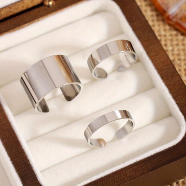 TEMU 3-pack Silvery Minimalist Wide-band Stainless Steel , Material Tarnish-resistant, Ideal For Fashion- Individuals, Perfect For Daily Wear And Unique Additions