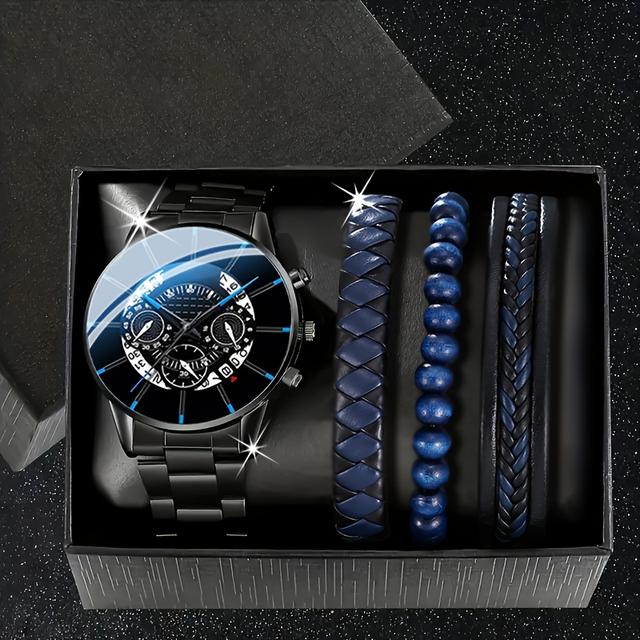 TEMU 4pcs Luxury Men's Watch Set: Business Casual Quartz Wristwatch + Bracelet Set, A Gift For Him