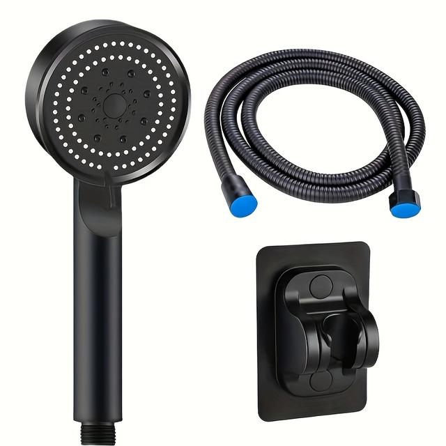 TEMU A 3pcs Shower With A Pressure Boost, Featuring An Adjustable Wall-mounted Bracket And A 59.06-inch Black Hose, Offering 5 Spray , , Durable Plastic Material