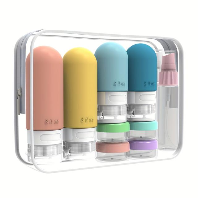 TEMU Utazóflakon, fürdőszerekhez ideális szilikon utazótáska készlet, újratölthető, szivárgásmentes utazóflakonkészlet TSA jóváhagyott tartóval