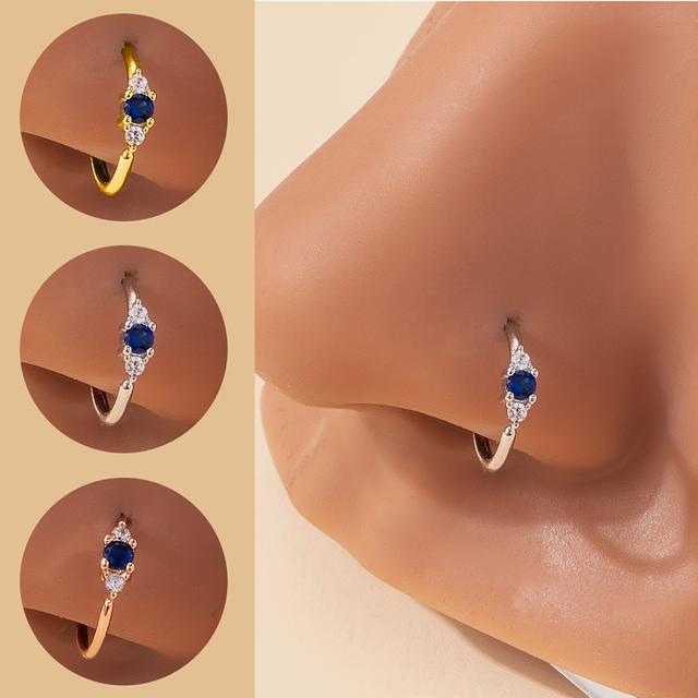 TEMU 3pcs Fashionable Pierced Copper-set Synthetic Synthetic Zirconia Delicate Nose Ring Set, Festive Birthday Party Gifts