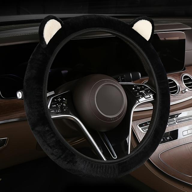TEMU A Fluffy 3d Steering Wheel Cover With Ears, Designed For 15-inch Steering Wheels. It