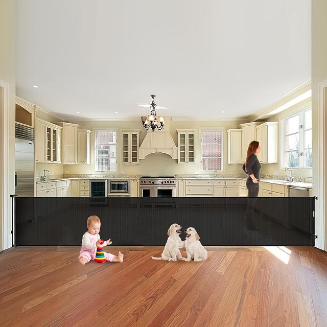 TEMU A 157-inch Retractable Extra Wide Baby Gate, Upgraded 34-inch Gate, Fence, For Baby/pet Families, Indoor/outdoor Multi- Available Protective Gate (black/gray)