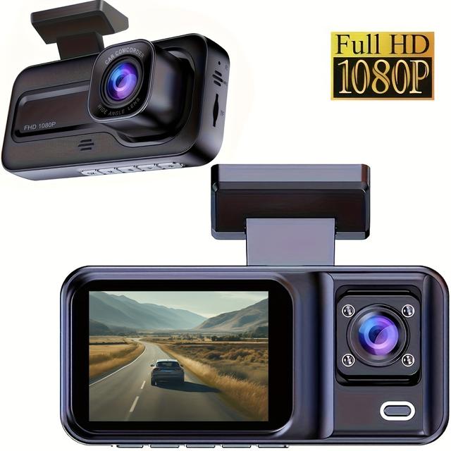 TEMU Fhd Dual Lens Dash Cam | Front 1080p + Inside 720p, Night Vision, , Parking Monitor, Loop Recording | Adhesive Mount, Car Plug Powered, Compatible With All Vehicles, , Reliable Recording, Camera.