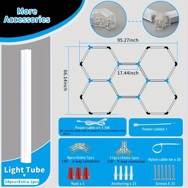 TEMU Led Hexagon Garage Lights: 25 Pack , 200w 26400lm 65000k 5 Hexagon Led Lights Car Detailing Ceiling Light For Garage Basement Gym